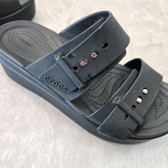 Crocs Platform Sandals 6 Black Rubber Retro Y2k Open Toe Flatform Chunky Slides - Picture 11 of 12